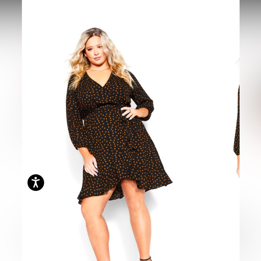 City chic amber frill spot faux wrap dress size 18
